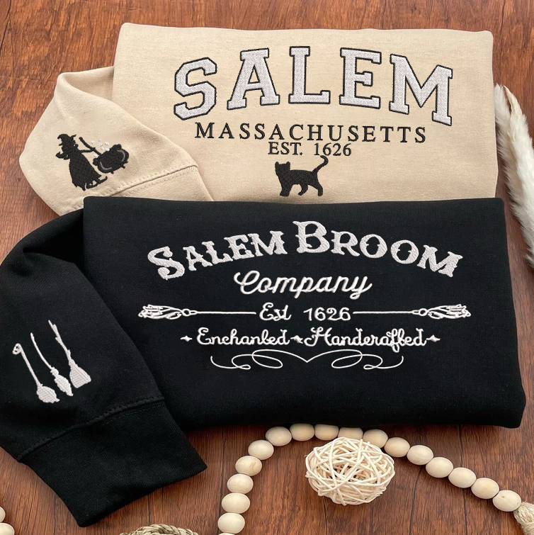 Personalized Embroidered Halloween SALEM MASSACHUSETTS Hoodie Sweatshirt T-Shirt