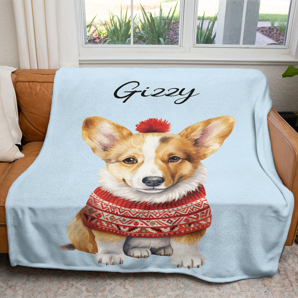 Personalized Pup In Ugly Sweater Custom Soft Blanket