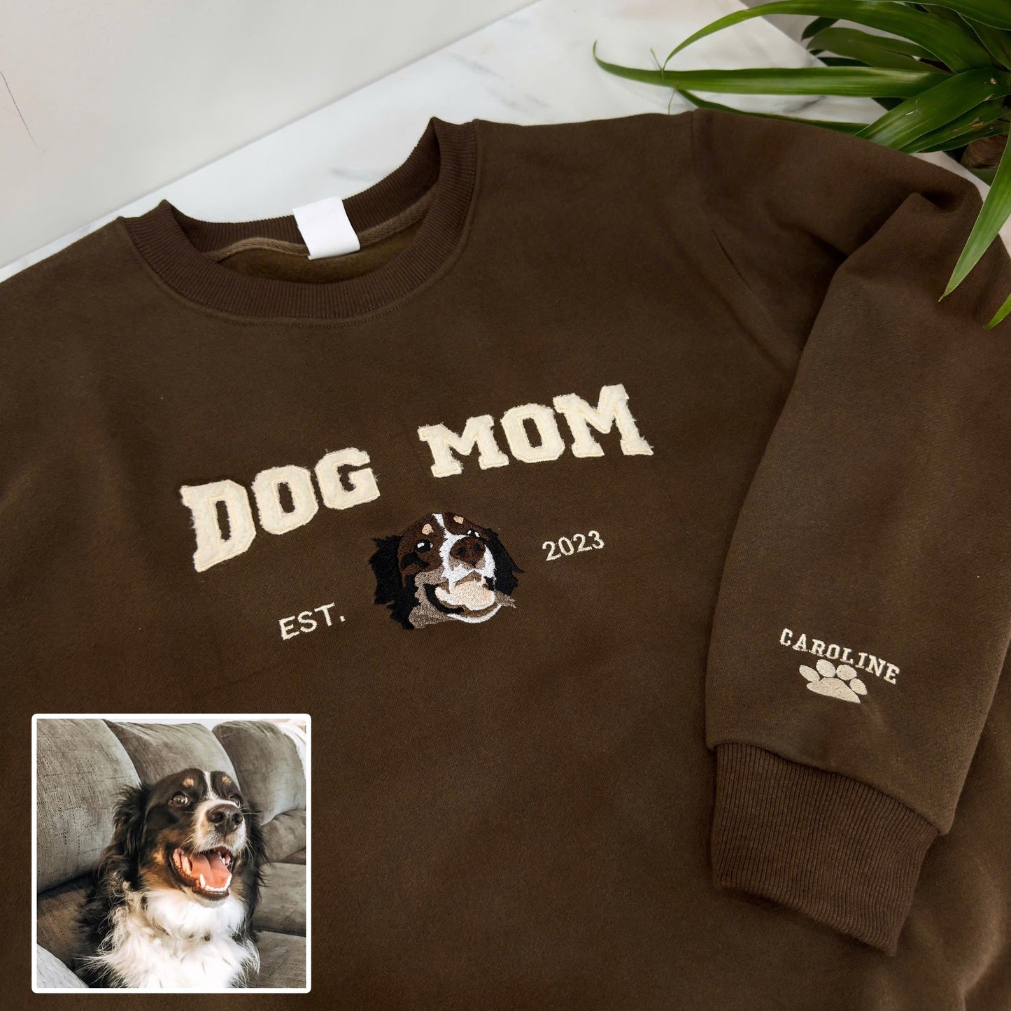Mother's Day Dog Mom Photo Personalized Fleece Fabric Embroidered EST Hoodie Sweatshirt T-Shirt
