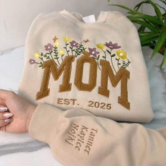 Mother's Day Personalized Fleece Fabric Embroidered Custom Text EST Hoodie Sweatshirt T-Shirt