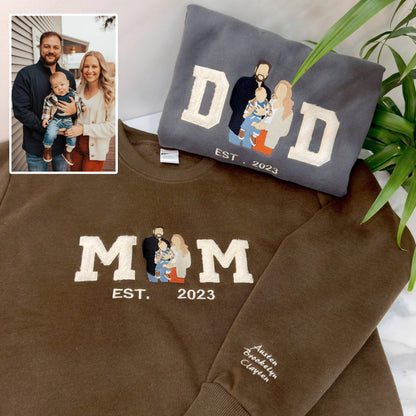 Father's Mother's Day Photo Personalized Fleece Fabric Embroidered DD MM Hoodie Sweatshirt T-Shirt