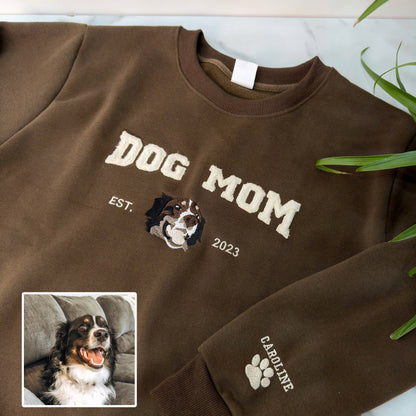 Mother's Day Dog Mom Photo Personalized Fleece Fabric Embroidered EST Hoodie Sweatshirt T-Shirt