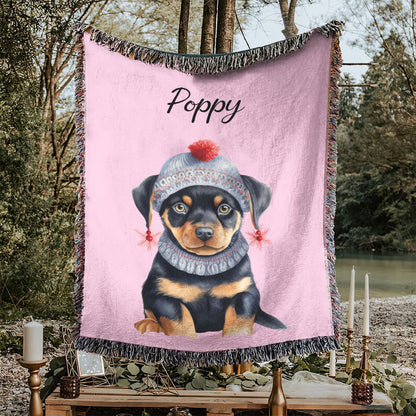 Personalized Pup In Ugly Sweater Custom Woven Blanket