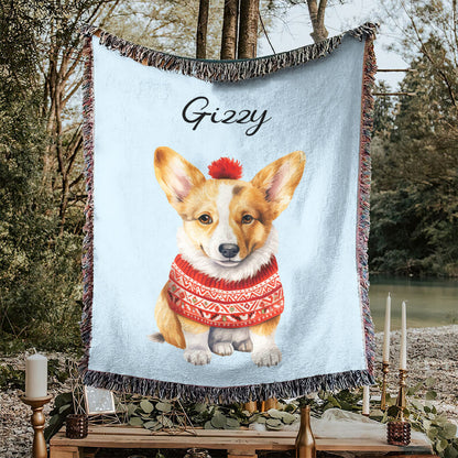 Personalized Pup In Ugly Sweater Custom Woven Blanket