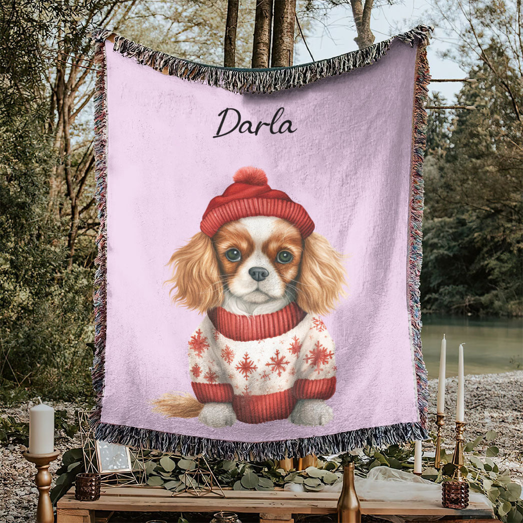 Personalized Pup In Ugly Sweater Custom Woven Blanket