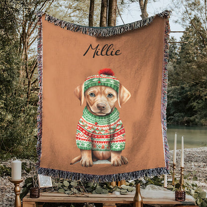 Personalized Pup In Ugly Sweater Custom Woven Blanket