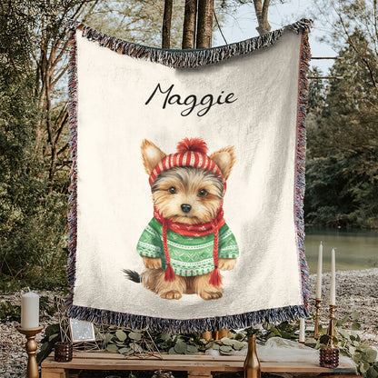 Personalized Pup In Ugly Sweater Custom Woven Blanket