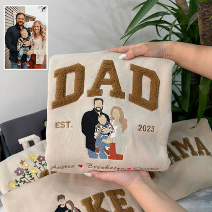 Mother's Day Father's Day Photo Personalized Fleece Fabric Embroidered Custom Text Hoodie Sweatshirt T-Shirt