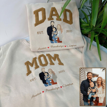 Mother's Day Father's Day Photo Personalized Fleece Fabric Embroidered Custom Text Hoodie Sweatshirt T-Shirt