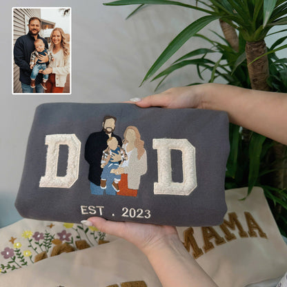 Father's Mother's Day Photo Personalized Fleece Fabric Embroidered DD MM Hoodie Sweatshirt T-Shirt
