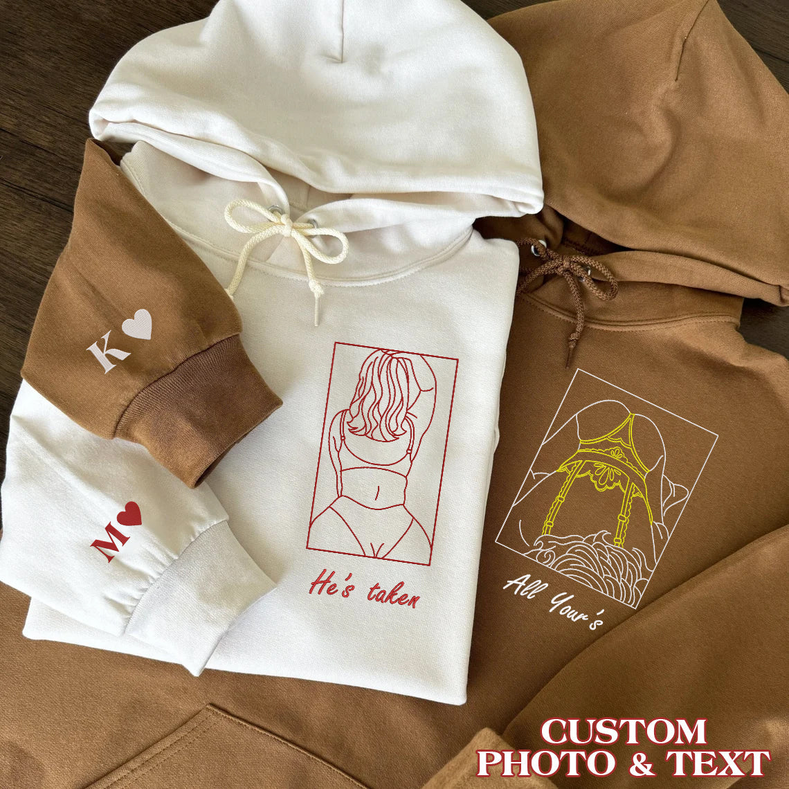 Valentine Custom Embroidered Outline Hoodie Sweatshirt T-shirt
