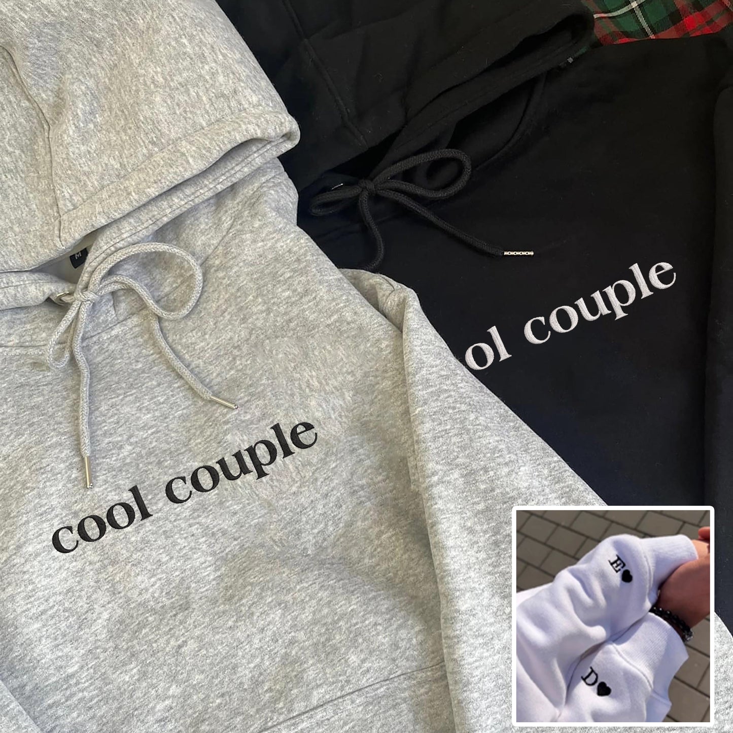 Valentine Personalized Embroidered Cool Couple Hoodie Sweatshirt T-Shirt