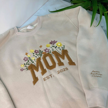 Mother's Day Personalized Fleece Fabric Embroidered Custom Text EST Hoodie Sweatshirt T-Shirt