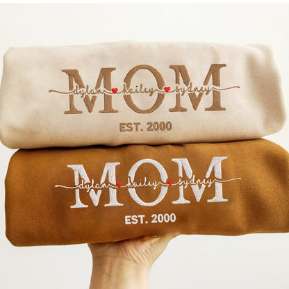 Personalized Embroidered MOM With Children Names Hoodie Sweatshirt T-Shirt