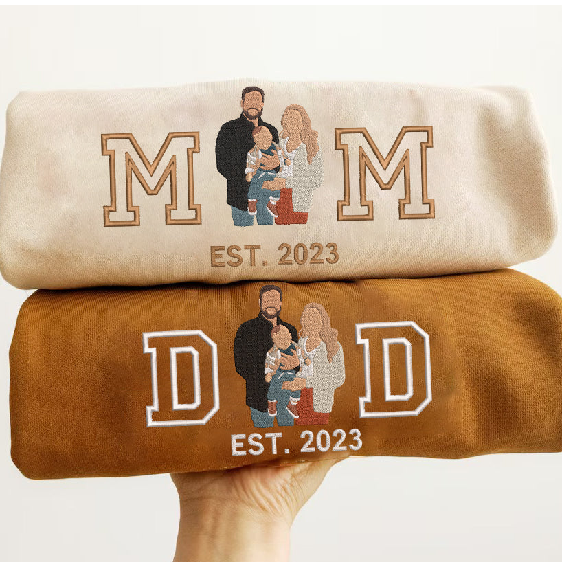 Mother's Day Father's Day Personalized Embroidered Family Photo Hoodie Sweatshirt T-Shirt