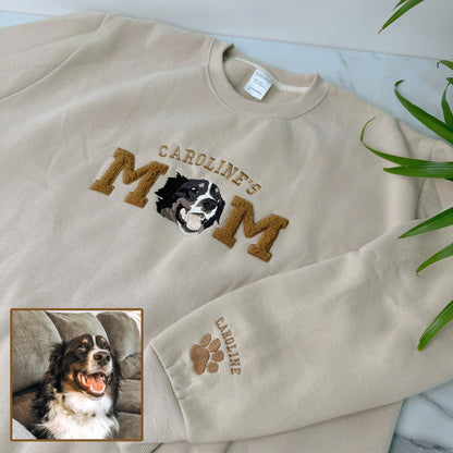 Mother's Day Pet's Mom Photo Personalized Fleece Fabric Embroidered MM Hoodie Sweatshirt T-Shirt