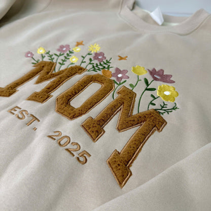 Mother's Day Personalized Fleece Fabric Embroidered Custom Text EST Hoodie Sweatshirt T-Shirt