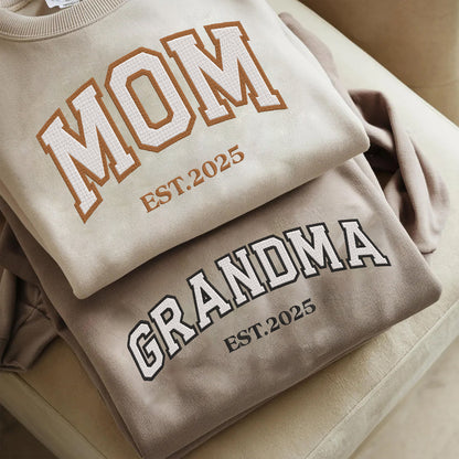 Mother's Day Personalized Embroidered Custom Text MOM MAMA GRANDMA Hoodie Sweatshirt T-Shirt