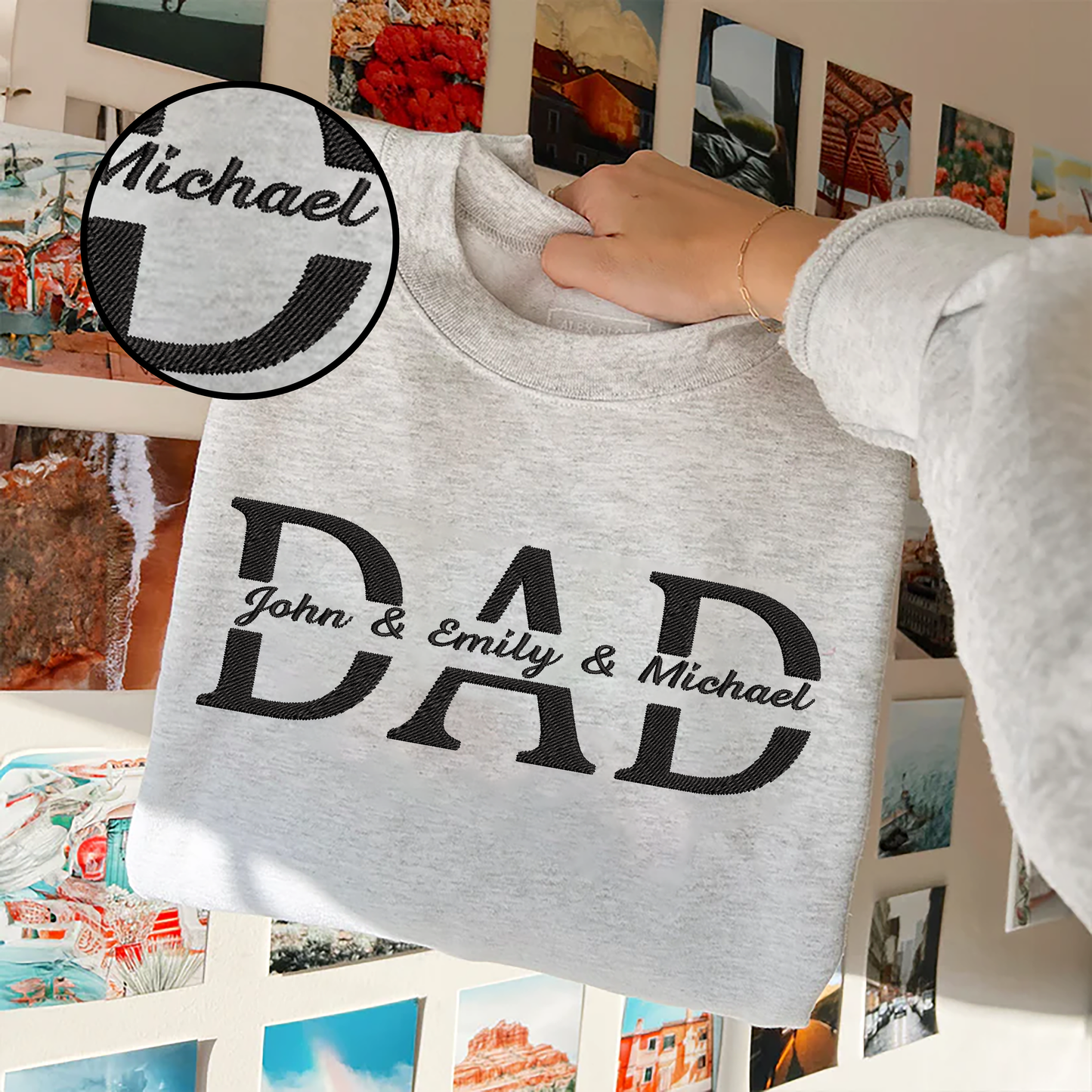 Father's Day Personalized Embroidered DAD with Kids Names Hoodie Sweatshirt T-Shirt