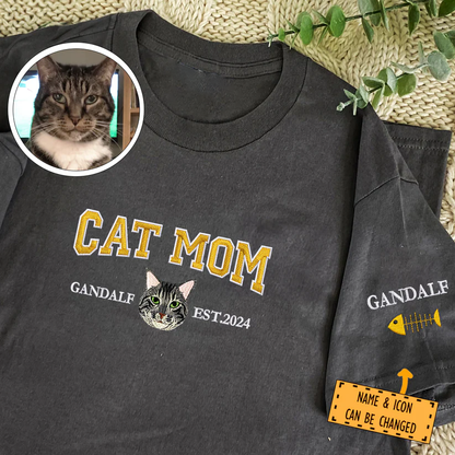 Personalized Embroidered Pet Dog Cat Mom Dad Custom Photo Hoodie Sweatshirt T-Shirt