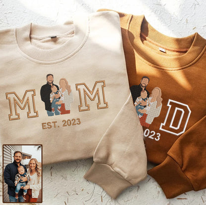 Mother's Day Father's Day Personalized Embroidered Family Photo Hoodie Sweatshirt T-Shirt