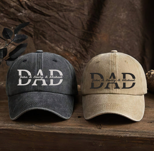 Personalized Embroidered DAD With Kids Names Father's Day Dyed Cap Trucker Hat