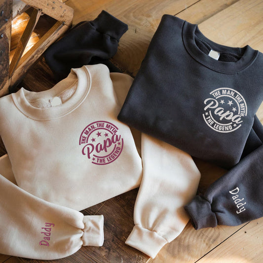 Father's Day Personalized Embroidered The Man The Myth The Legend Papa Hoodie Sweatshirt T-Shirt