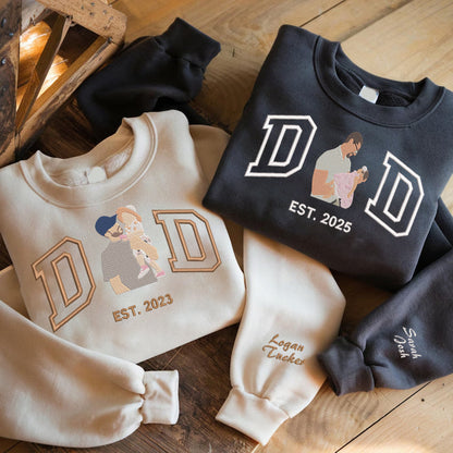 Father's Day Personalized Embroidered Family Photo Hoodie Sweatshirt T-Shirt