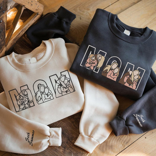 Mother's Day Personalized Embroidered 3 Family Photos Hoodie Sweatshirt T-Shirt, Gift For Mom, Mother's Day Gift