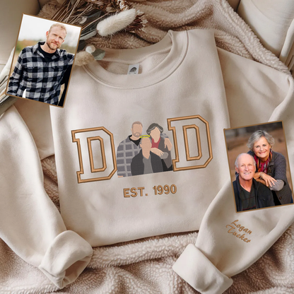 Father's Day Personalized Embroidered Memorial Family Photo Hoodie Sweatshirt T-Shirt