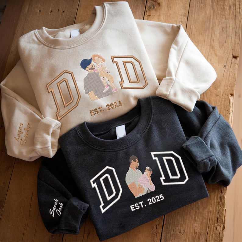 Father's Day Personalized Embroidered Family Photo Hoodie Sweatshirt T-Shirt