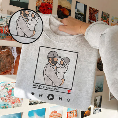 Father's Day Personalized Embroidered Family Photo Framed Custom Text Hoodie Sweatshirt T-Shirt