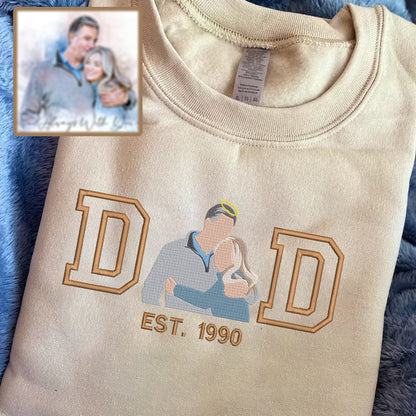 Father's Day Personalized Embroidered Memorial Family Photo Hoodie Sweatshirt T-Shirt