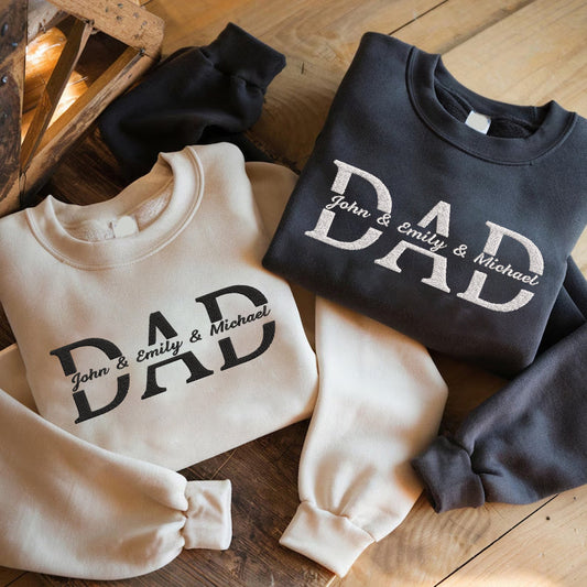 Father's Day Personalized Embroidered DAD with Kids Names Hoodie Sweatshirt T-Shirt