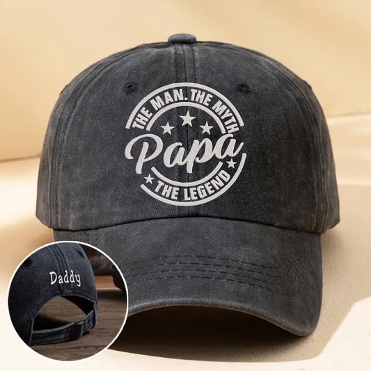 Father's Day Personalized Embroidered The Man The Myth The Legend Papa Dyed Cap