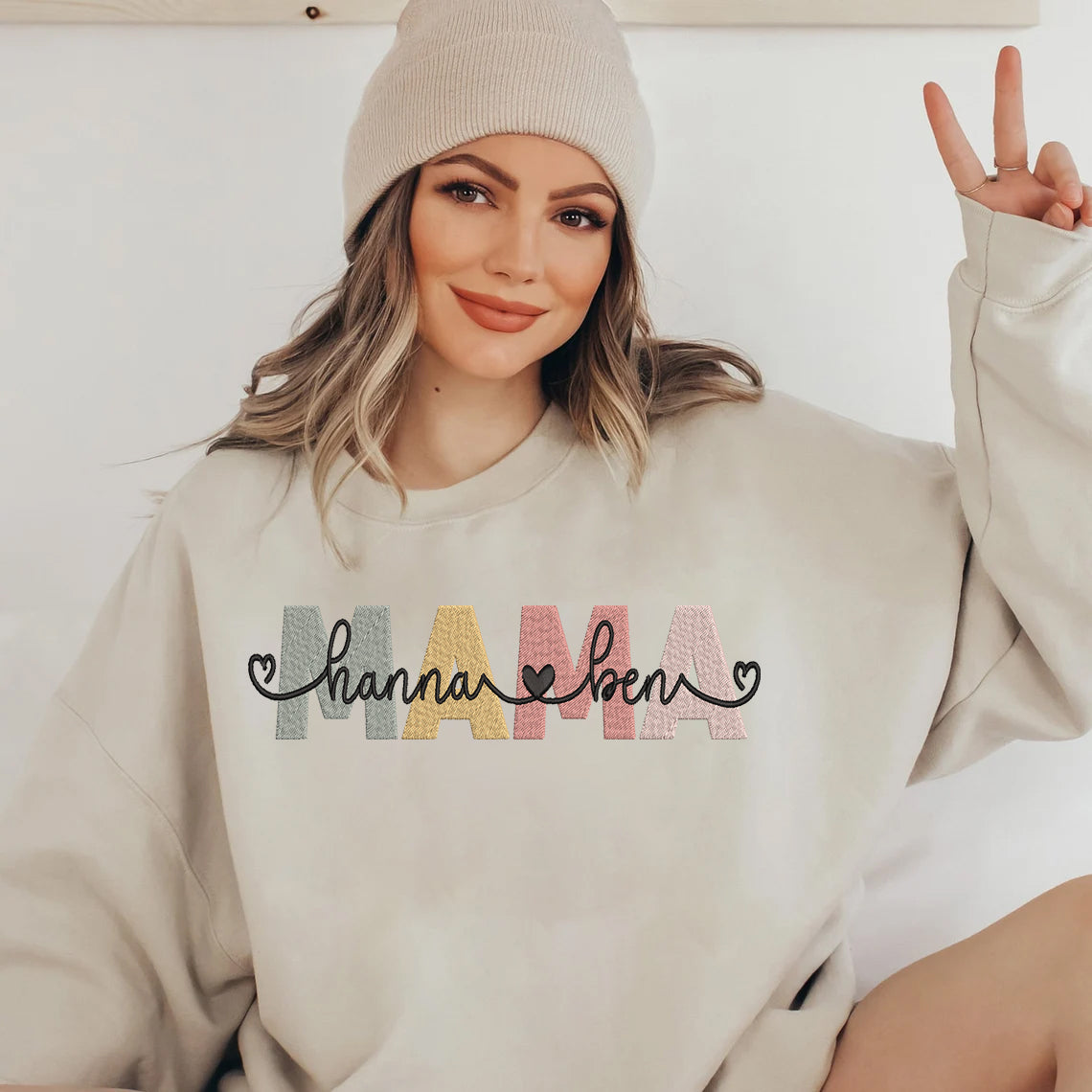 Mother's Day Personalized Embroidered Mama with Names Hoodie Sweatshirt T-Shirt