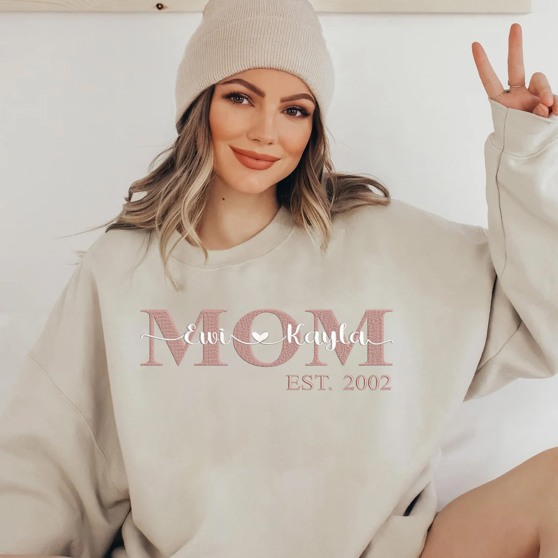 Mother's Day Personalized Embroidered MOM with Names Hoodie Sweatshirt T-Shirt