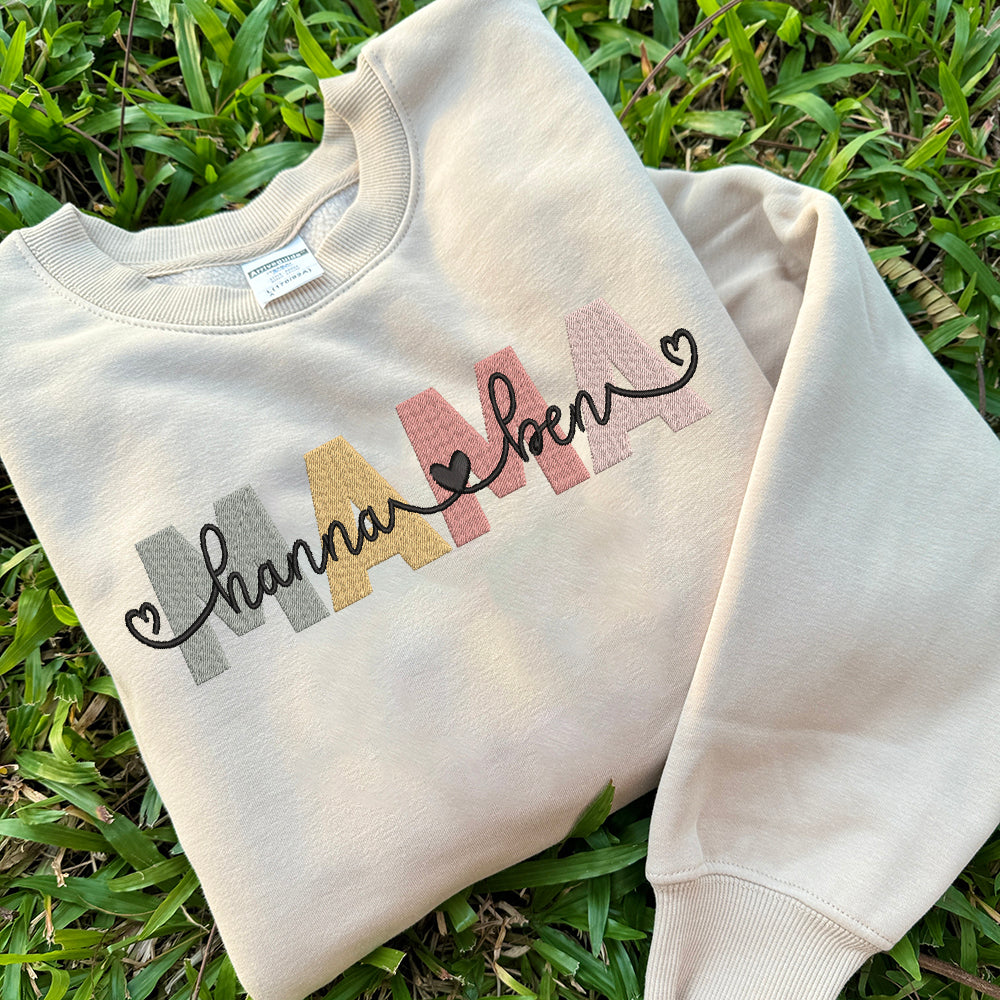 Mother's Day Personalized Embroidered Mama with Names Hoodie Sweatshirt T-Shirt