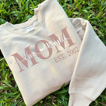 Mother's Day Personalized Embroidered MOM with Names Hoodie Sweatshirt T-Shirt