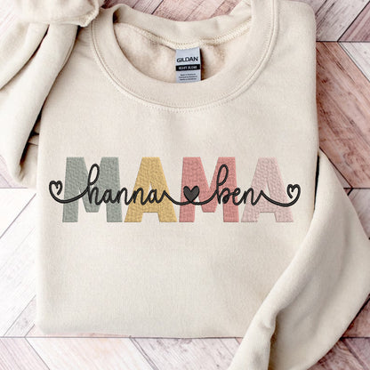 Mother's Day Personalized Embroidered Mama with Names Hoodie Sweatshirt T-Shirt