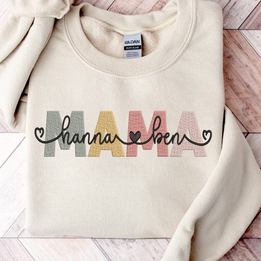 Mother's Day Personalized Embroidered Mama with Names Hoodie Sweatshirt T-Shirt
