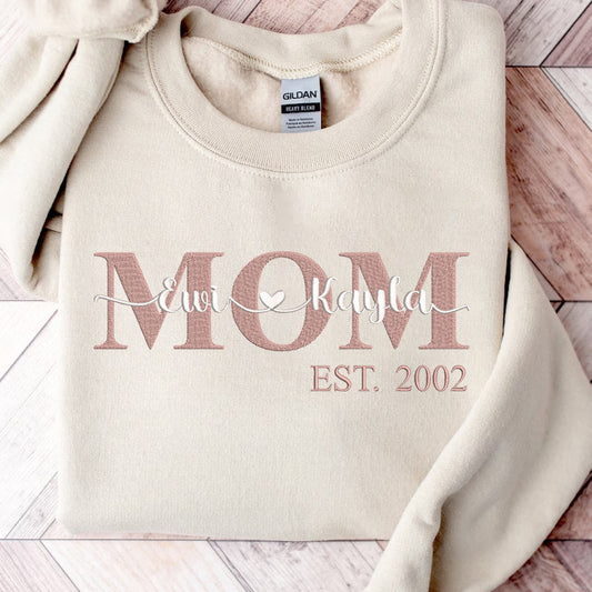 Mother's Day Personalized Embroidered MOM with Names Hoodie Sweatshirt T-Shirt