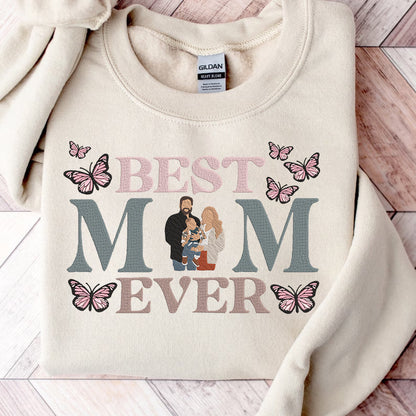 Mother's Day Personalized Embroidered Best MOM Ever with Family Photo Hoodie Sweatshirt T-Shirt