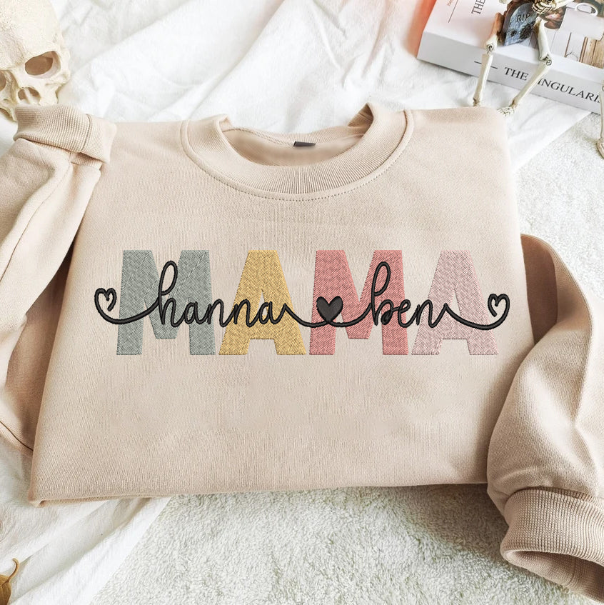 Mother's Day Personalized Embroidered Mama with Names Hoodie Sweatshirt T-Shirt