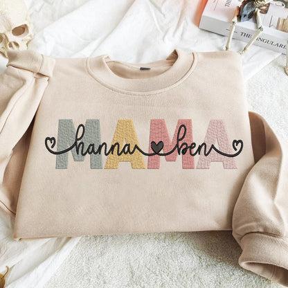 Mother's Day Personalized Embroidered Mama with Names Hoodie Sweatshirt T-Shirt
