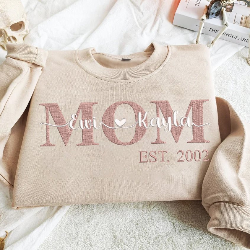 Mother's Day Personalized Embroidered MOM with Names Hoodie Sweatshirt T-Shirt