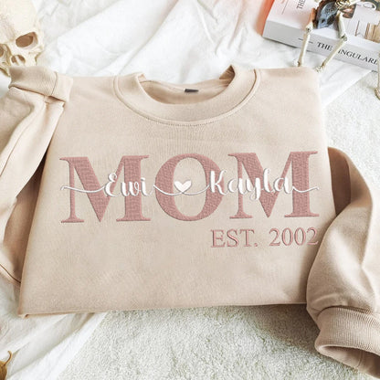 Mother's Day Personalized Embroidered MOM with Names Hoodie Sweatshirt T-Shirt