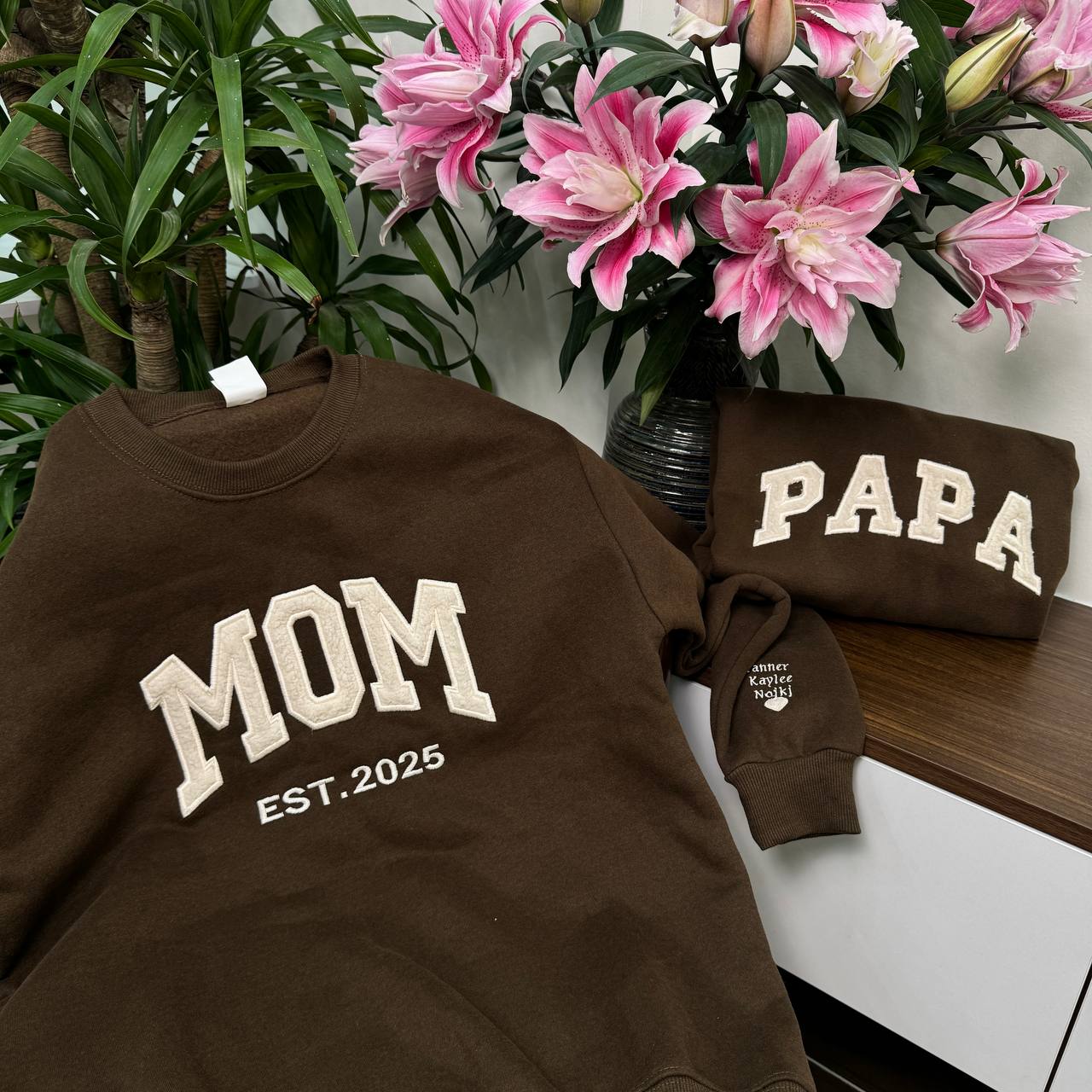 Mother's Day Personalized Fleece Fabric Embroidered Custom Text EST Hoodie Sweatshirt T-Shirt