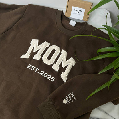 Mother's Day Personalized Fleece Fabric Embroidered Custom Text EST Hoodie Sweatshirt T-Shirt