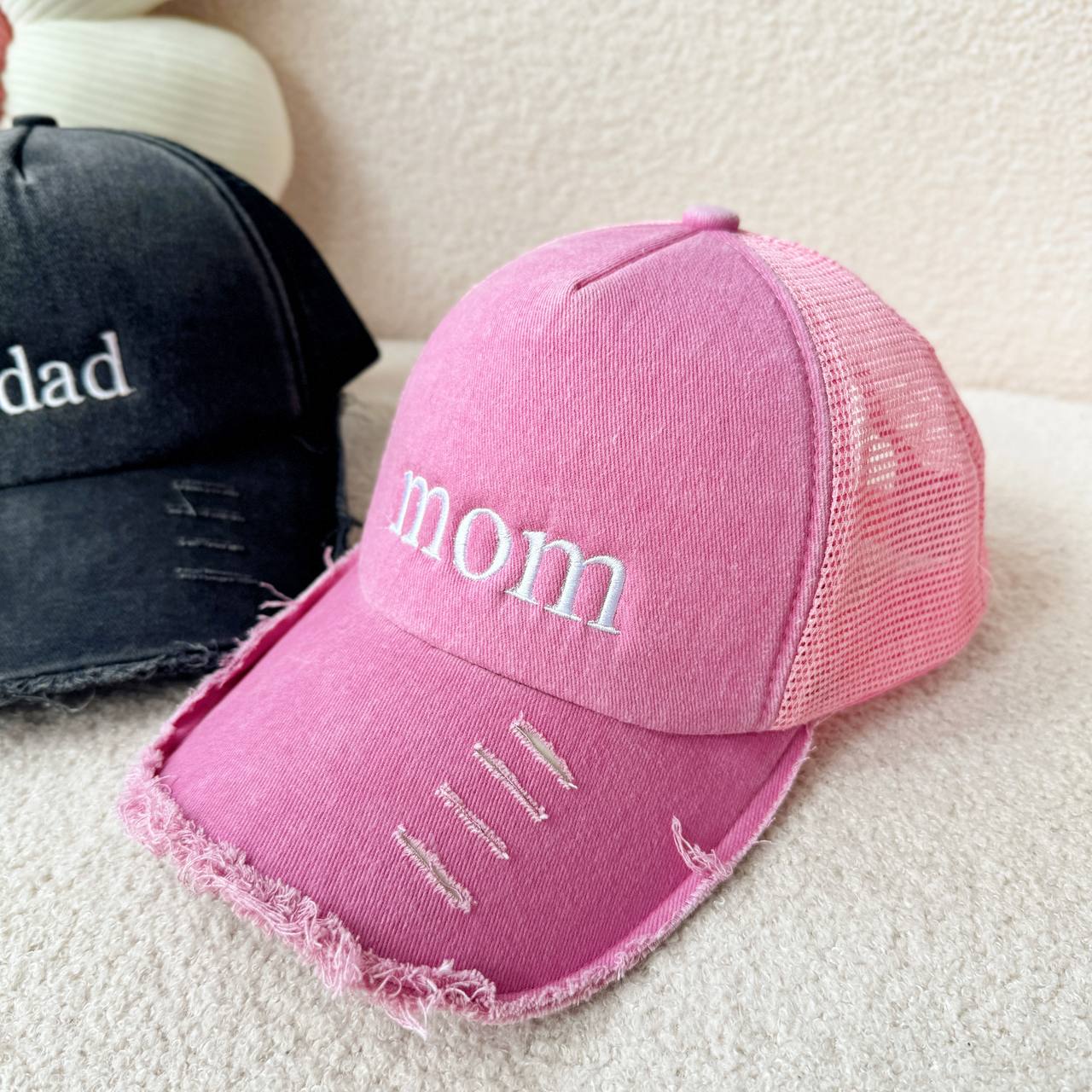 Personalized Embroidered Custom Text Mom Dad Mother's Day Father's Day Dyed Cap Trucker Hat